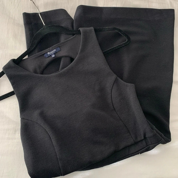 MADEWELL textured  fit and flare with back cut out, black sleeveless dress, 10 - Picture 1 of 16